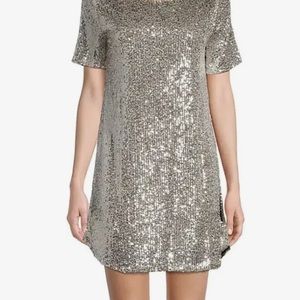 BB Dakota XS Sequin Mini Dress Silver/Cream